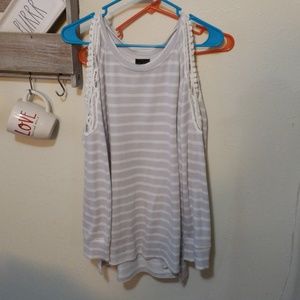 2 Stripped Cold Shoulder Long Sleeve